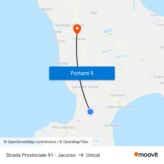 Strada Provinciale 91 - Jacurso to Unical map