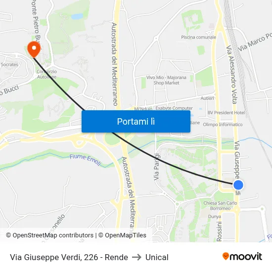 Via Giuseppe Verdi, 226 - Rende to Unical map