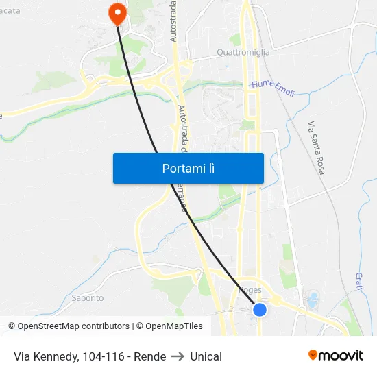 Via Kennedy, 104-116 - Rende to Unical map