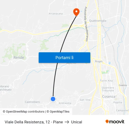 Viale Della Resistenza, 12 - Piane to Unical map