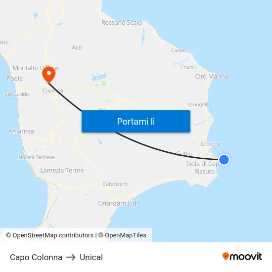 Capo Colonna to Unical map