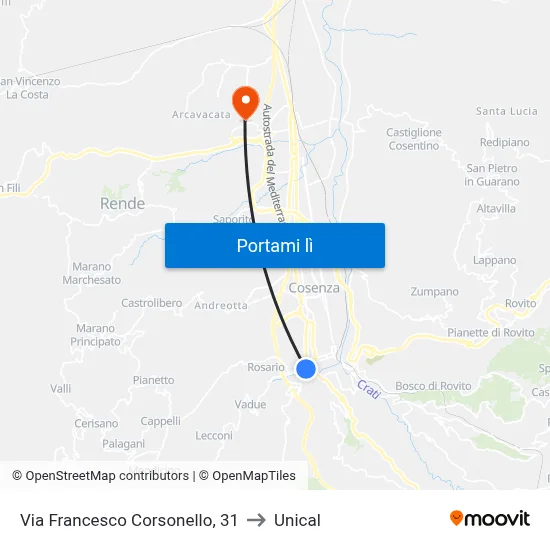 Via Francesco Corsonello, 31 to Unical map