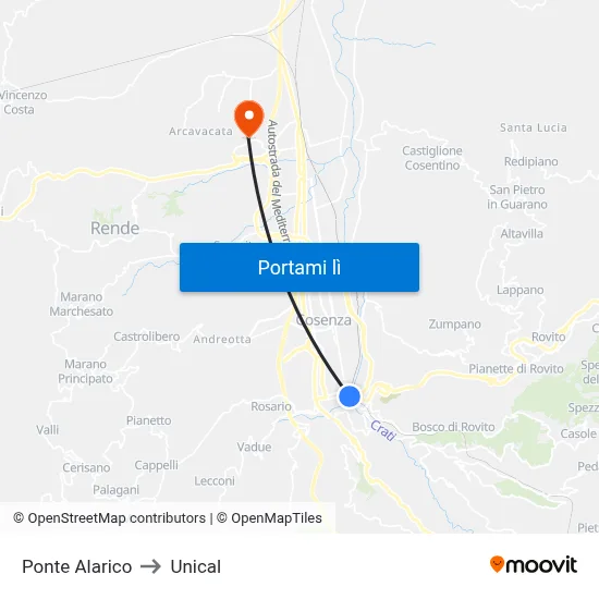 Ponte Alarico to Unical map