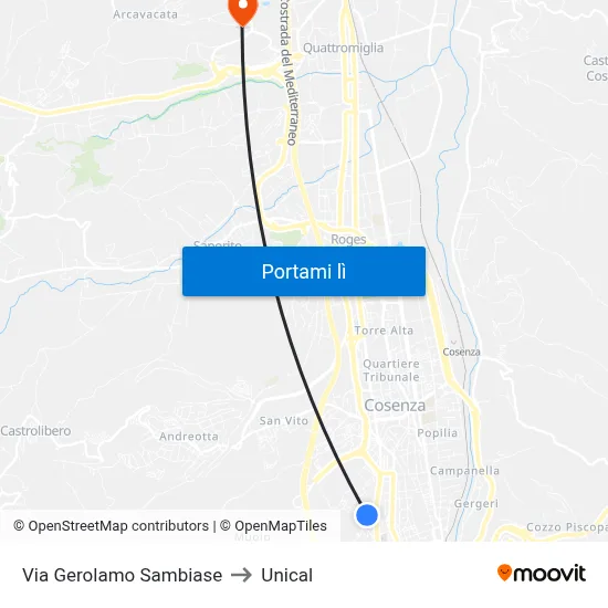 Via Gerolamo Sambiase to Unical map