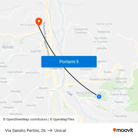 Via Sandro Pertini, 26 to Unical map
