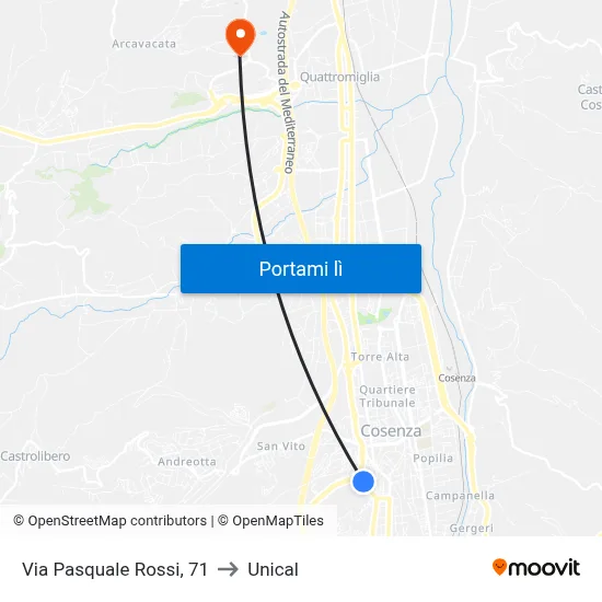 Via Pasquale Rossi, 71 to Unical map