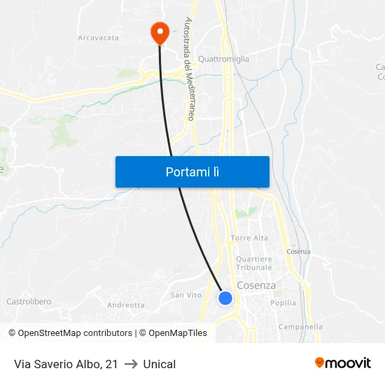 Via Saverio Albo, 21 to Unical map