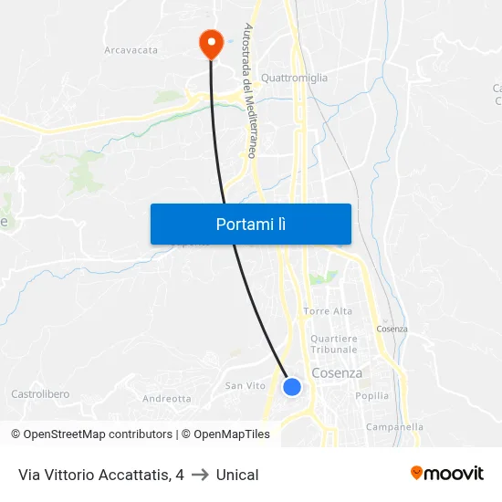 Via Vittorio Accattatis, 4 to Unical map