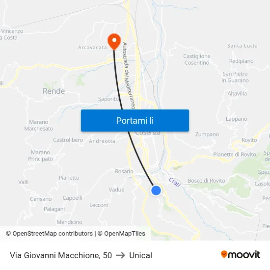 Via Giovanni Macchione, 50 to Unical map