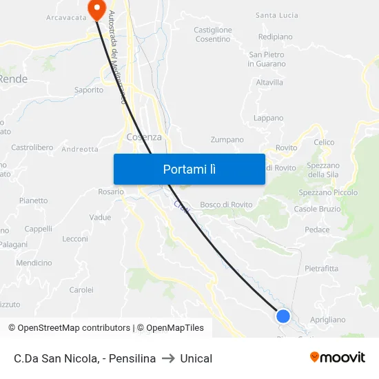 C.Da San Nicola, - Pensilina to Unical map