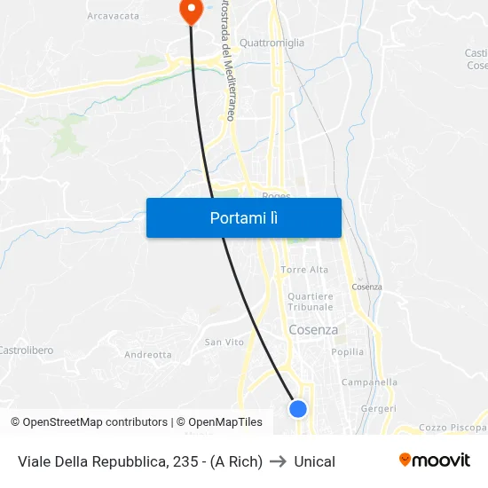 Viale Della Repubblica, 235 - (A Rich) to Unical map
