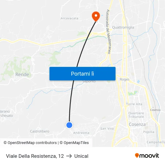 Viale Della Resistenza, 12 to Unical map