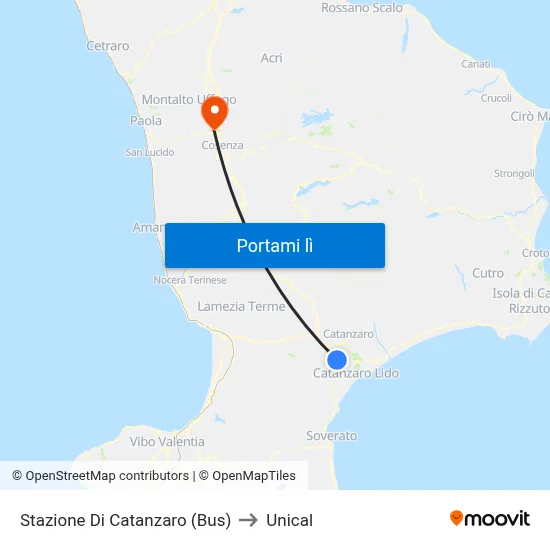 Stazione Di Catanzaro (Bus) to Unical map