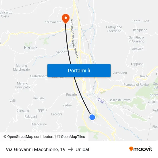 Via Giovanni Macchione, 19 to Unical map
