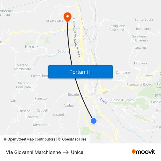 Via Giovanni Marchionne to Unical map