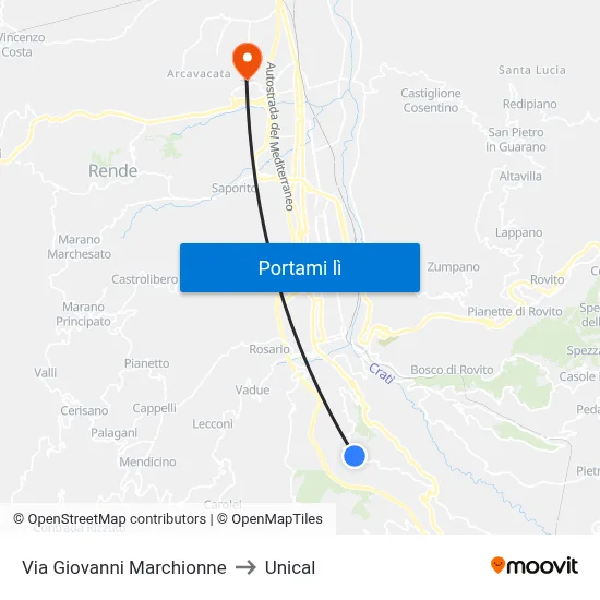 Via Giovanni Marchionne to Unical map