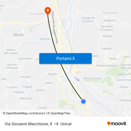 Via Giovanni Macchione, 8 to Unical map