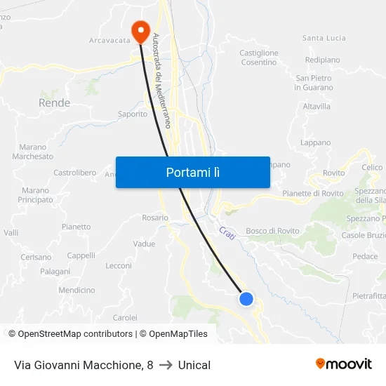 Via Giovanni Macchione, 8 to Unical map