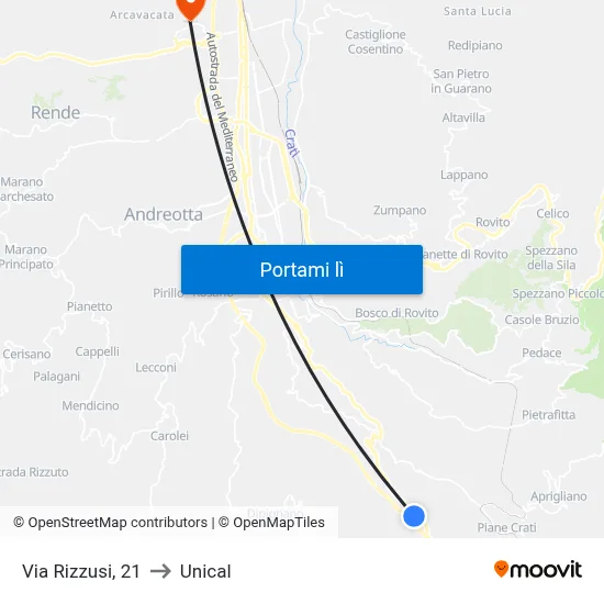 Via Rizzusi, 21 to Unical map