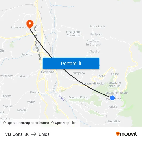 Via Cona, 36 to Unical map