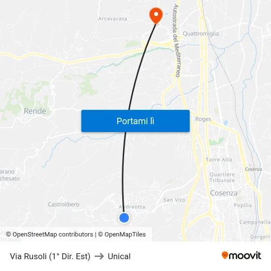 Via Rusoli (1° Dir. Est) to Unical map