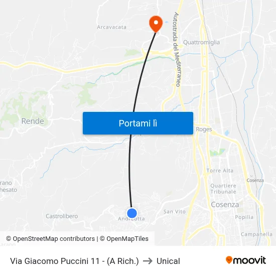Via Giacomo Puccini 11 - (A Rich.) to Unical map