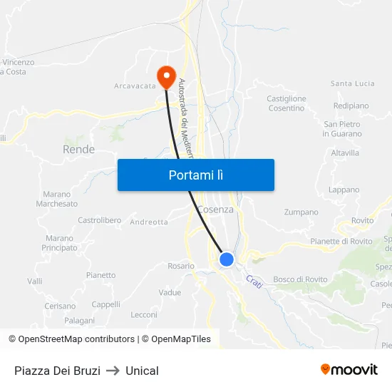 Piazza Dei Bruzi to Unical map