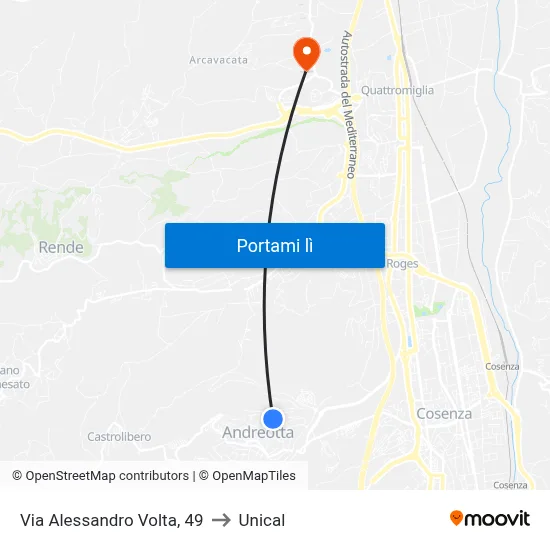 Via Alessandro Volta, 49 to Unical map