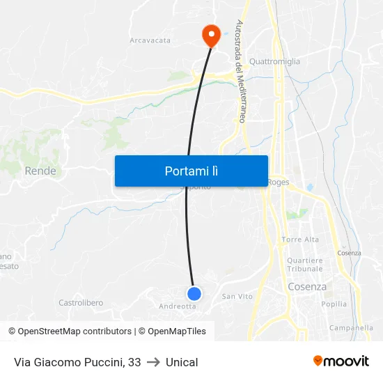 Via Giacomo Puccini, 33 to Unical map