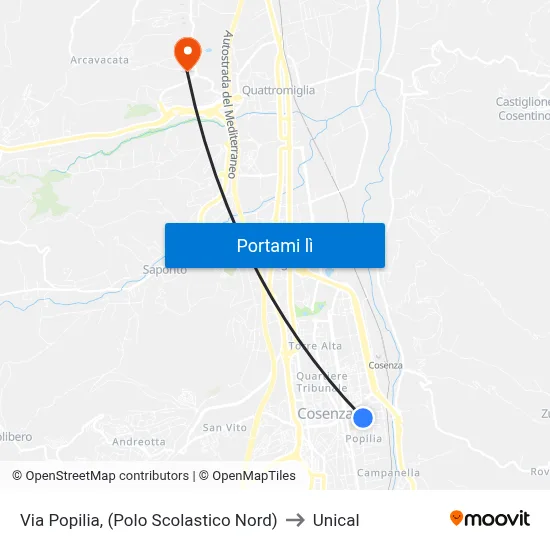 Via Popilia, (Polo Scolastico Nord) to Unical map