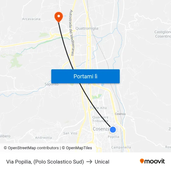 Via Popilia, (Polo Scolastico Sud) to Unical map