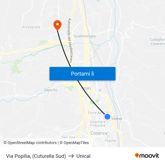 Via Popilia, (Cuturella Sud) to Unical map