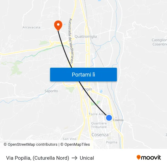 Via Popilia, (Cuturella Nord) to Unical map