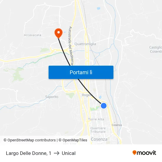 Largo Delle Donne, 1 to Unical map