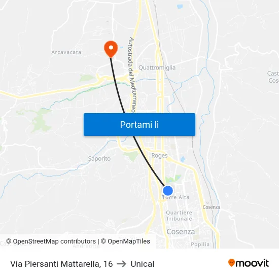Via Piersanti Mattarella, 16 to Unical map