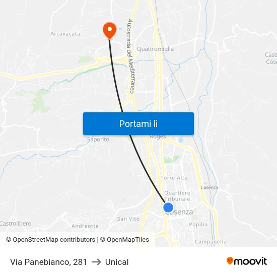 Via Panebianco, 281 to Unical map