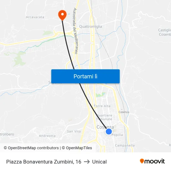 Piazza Bonaventura Zumbini, 16 to Unical map