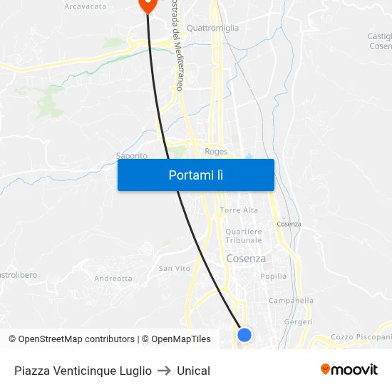 Piazza Venticinque Luglio to Unical map