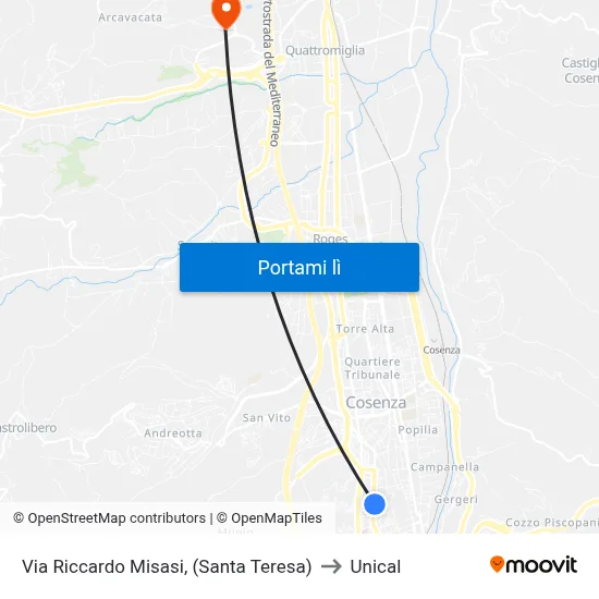Via Riccardo Misasi, (Santa Teresa) to Unical map