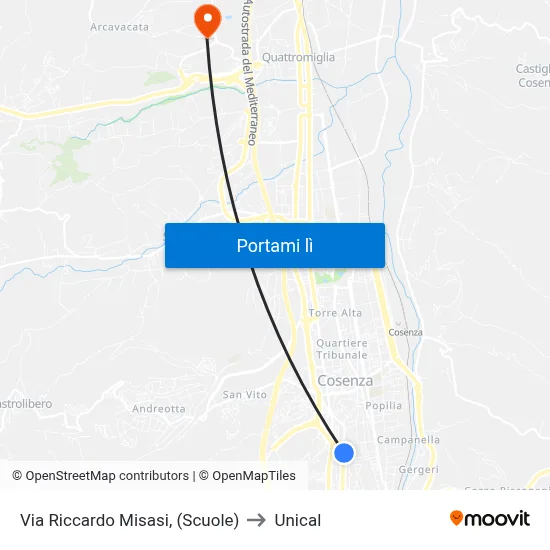 Via Riccardo Misasi, (Scuole) to Unical map