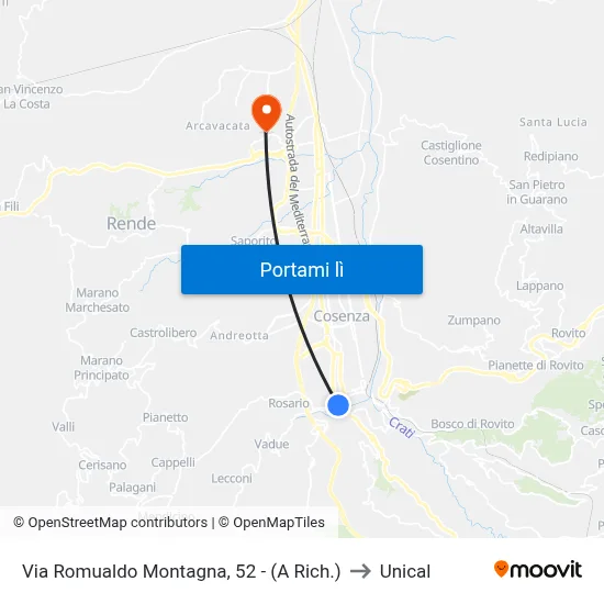 Via Romualdo Montagna, 52 - (A Rich.) to Unical map