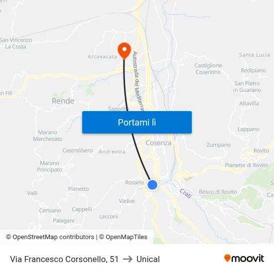 Via Francesco Corsonello, 51 to Unical map