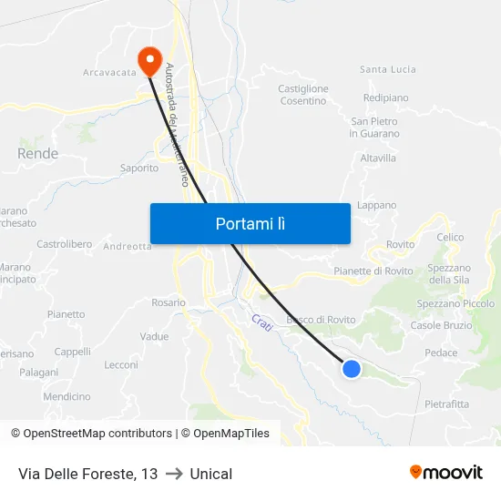 Via Delle Foreste, 13 to Unical map
