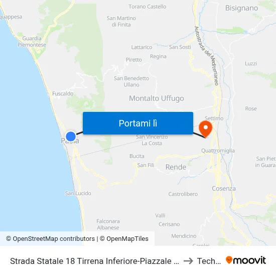 Strada Statale 18 Tirrena Inferiore-Piazzale Rione Croce - Paola to Technest map