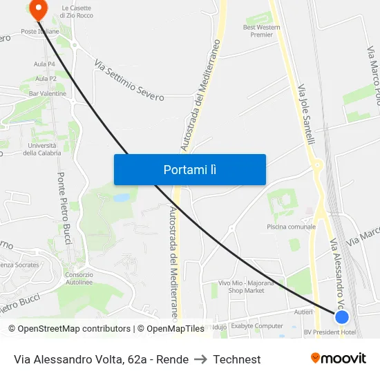 Via Alessandro Volta, 62a - Rende to Technest map