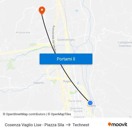 Cosenza Vaglio Lise - Piazza Sila to Technest map