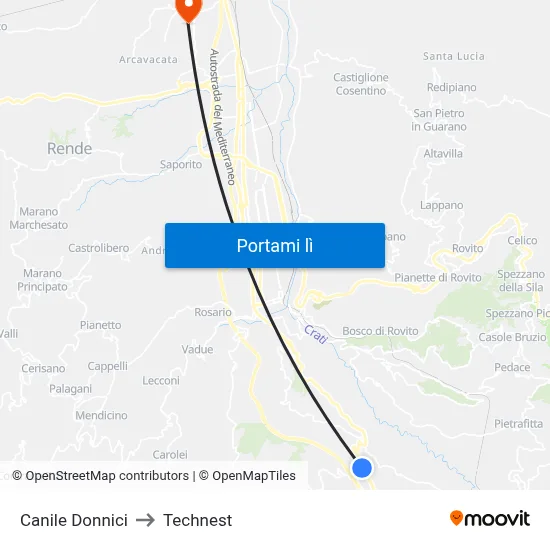 Canile Donnici to Technest map