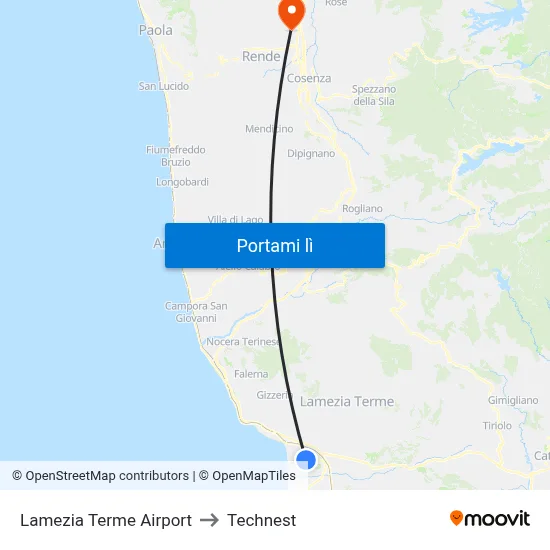 Lamezia Terme Airport to Technest map