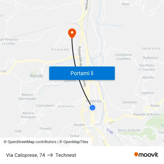 Via Caloprese, 74 to Technest map
