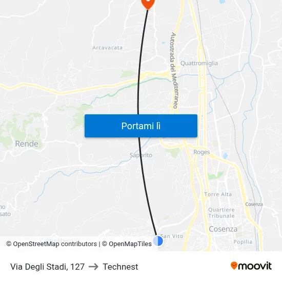 Via Degli Stadi, 127 to Technest map